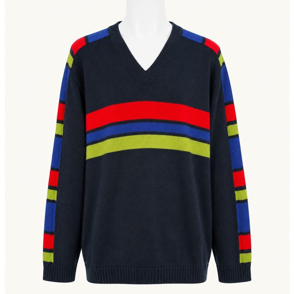 Laundromat Colorblock Striped V Neck Pullover Sweater Retro Preppy Mens Large